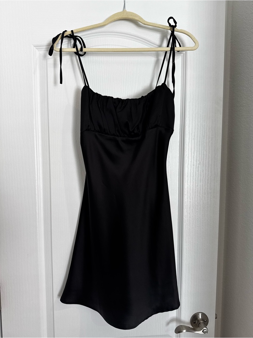 Forever 21 Black Satin Tie-Shoulder Mini Dress